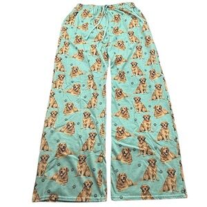 Comfies Golden Retriever Dog Print Pajama Pants Teal Drawstring‎ Lounge M